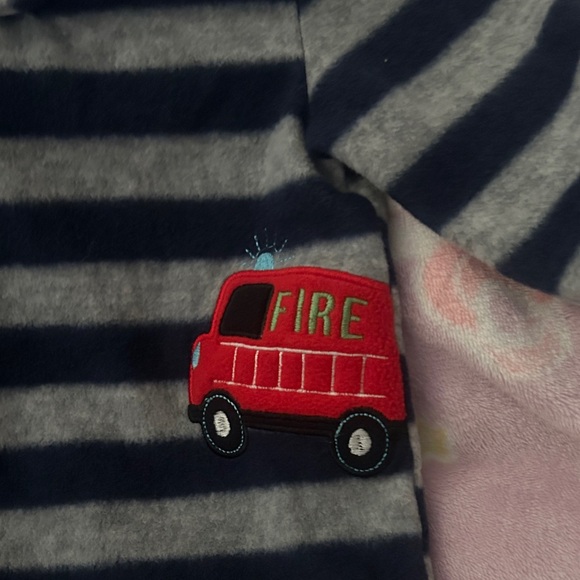Koala Kids Navy and Gray Striped Footie with Fire Truck - Picture 3 of 3
